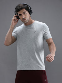 Grey Melange Casual Solid T-Shirt