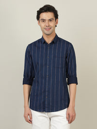 Indigo Navy Striped Casual Full Sleeve 100% Cotton Shirt