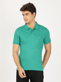 Green Printed Casual Polo T-Shirt