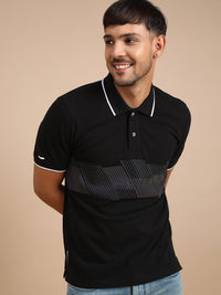 Black Casual Printed Polo T-Shirt