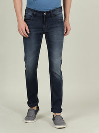 Dark Blue Solid Mid Rise Slim Fit Casual Jean