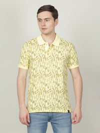 Yellow Casual Printed Polo T-Shirt