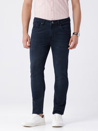 Slim Fit Tinted Dark Blue Denim Jeans With Natural Fade Wash And Stretch Fabric