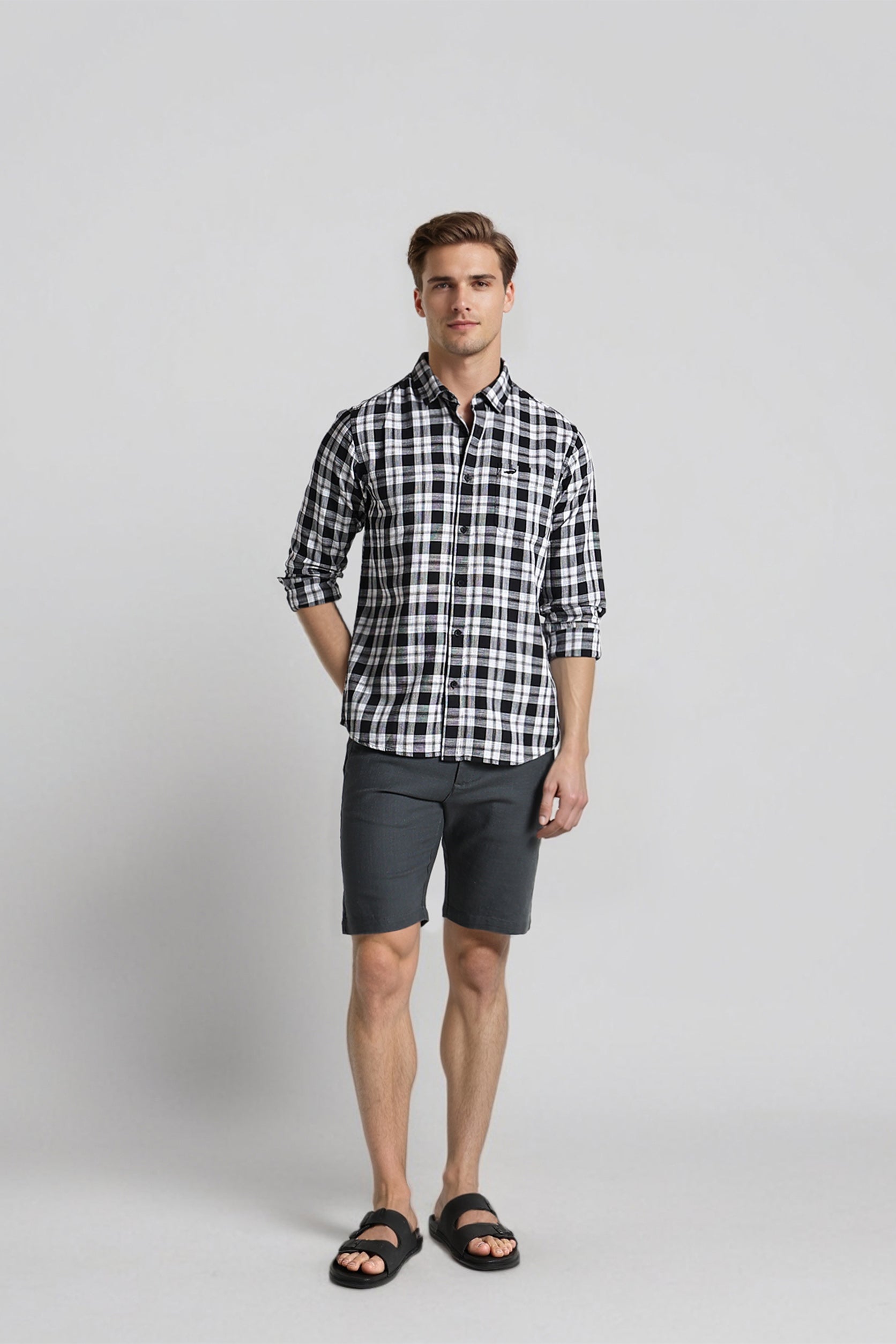 Close-up of black and white checkered cotton