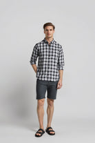 Close-up of black and white checkered cotton