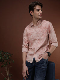 Peach Printed Full Sleeve Shirt