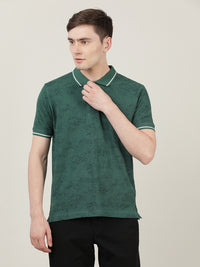 Casual Dark Green Printed Polo T-Shirt