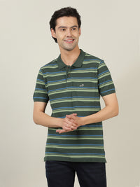 Dark Green Striped Polo T-Shirt