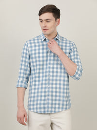 Checked Full Sleeve 100% Cotton Blue Shirt