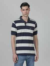 Casual Navy Striped Polo T-Shirt