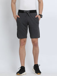 Grey Solid Slim Fit Interlock Track Shorts