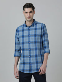Blue Checked Casual Full Sleeve 100% Cotton Shirt