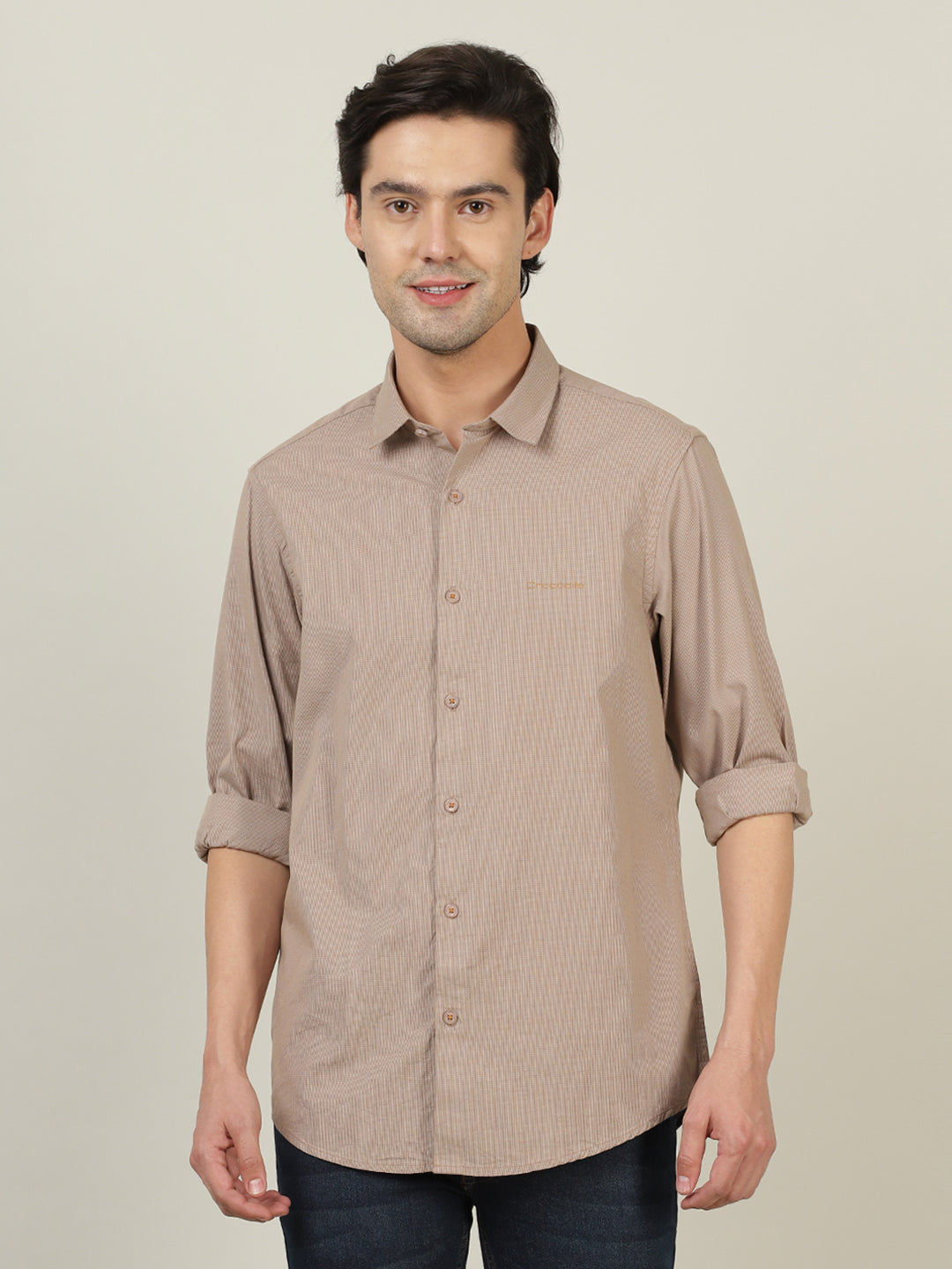 Crocodile Men Solid Cotton Shirt