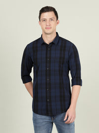Navy Checked Full Sleeve 100% Cotton Casual Shirt