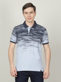 Ice Blue Printed Polo T-Shirt