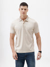 Mercerized Subtle Textured Polo T-Shirt Beige