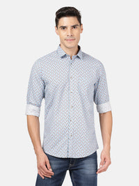 Light Blue Printed Full Sleeve 100% Cotton Shirt
