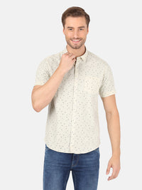Beige Printed Half Sleeve Shirt