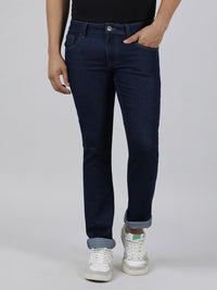 Mid Blue Solid Mid Rise Casual Slim Fit Jean