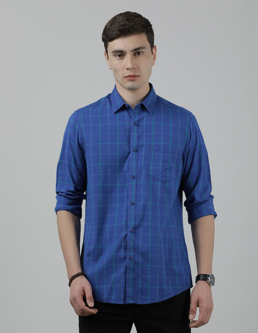 Casual Full Sleeve Comfort Fit Checks Shirt Royal Blue for Men
