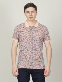 Apricot Pink Printed Polo T-Shirt
