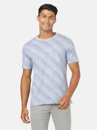 Light Blue Printed Slim Fit T-Shirt