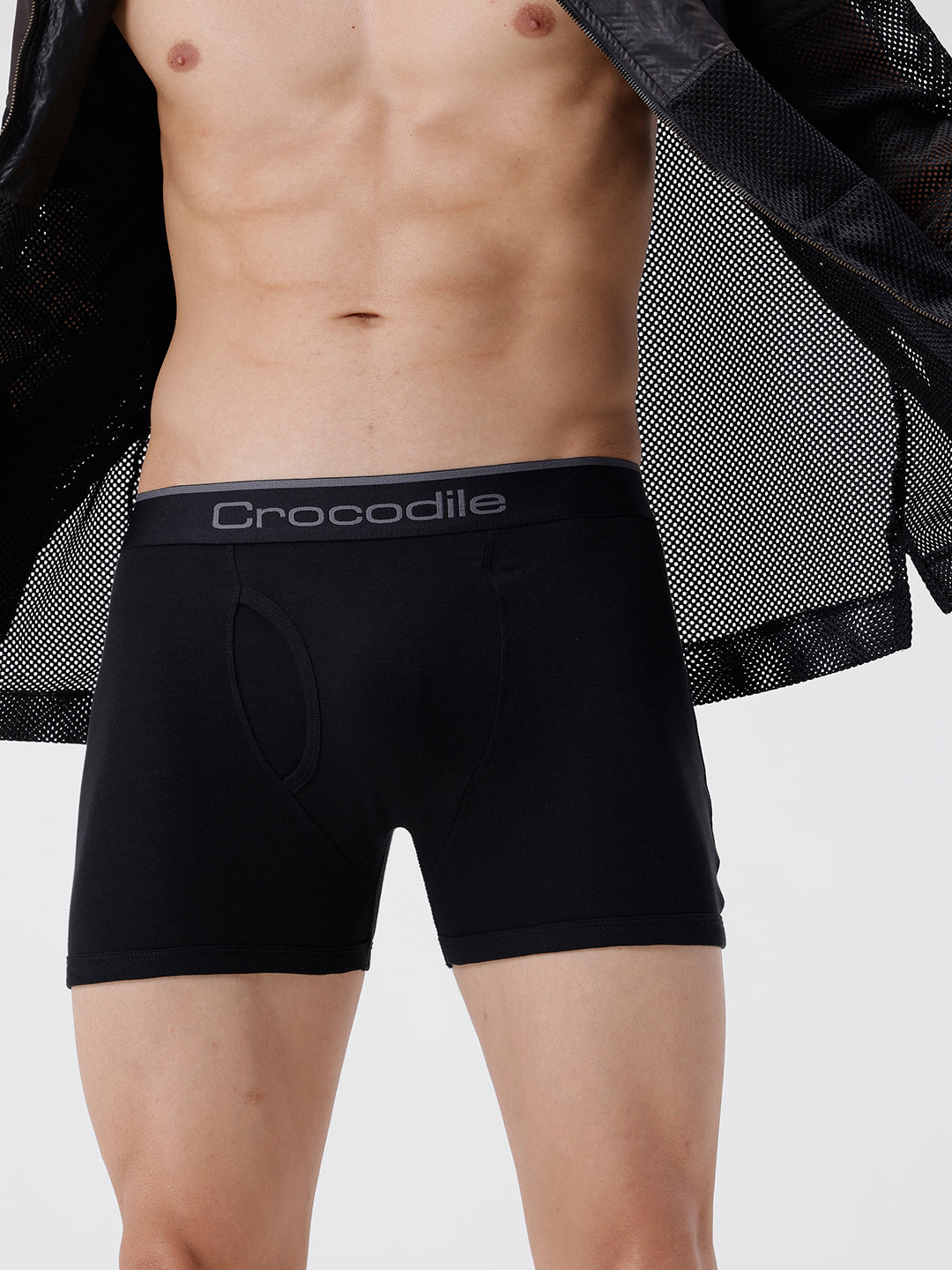 Black boxer briefs with 'Crocodile' branding on a plain background