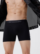 Black boxer briefs with 'Crocodile' branding on a plain background