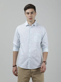 Sky Blue Printed Full Sleeve Linen Shirt
