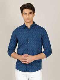Printed Full Sleeve 100% Cotton Blue Shirt