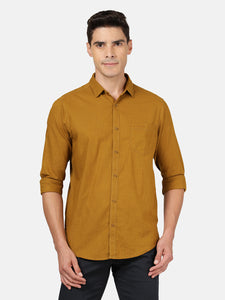 Casual Full Sleeve Comfort Fit Solid Brown with Collar Shirt for Men