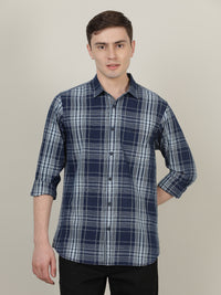 Indigo Navy Checked Full Sleeve 100% Cotton Casual Shirt