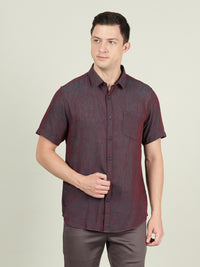 Maroon Solid Half Sleeve Linen Shirt