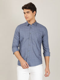 Light Blue Printed Full Sleeve 100% Cotton Casual Shirt