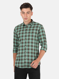 Checked Full Sleeve Green Casual Shirt