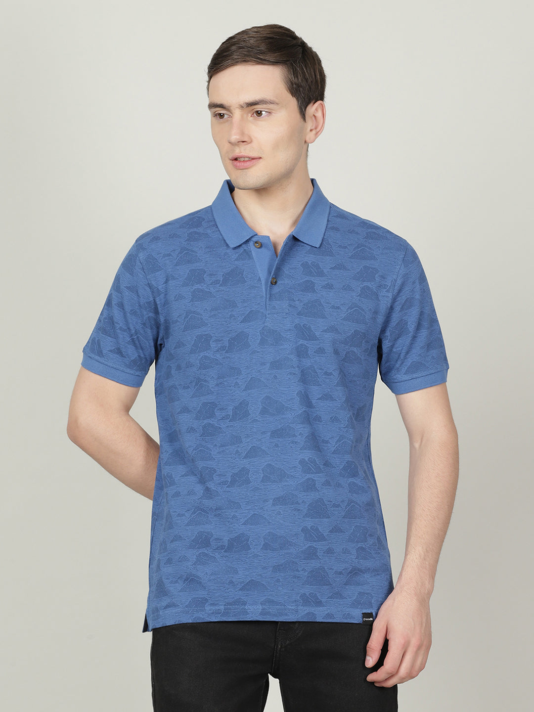 Bright Cobalt Blue Printed Polo T Shirt