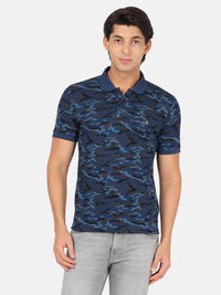 Royal Blue Printed Polo T-Shirt