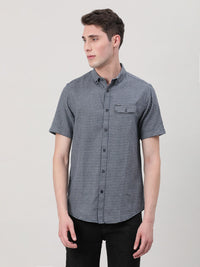 Navy Checked Half Sleeve 100% Cotton Casual Shirt