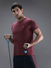 Maroon Melange Solid T-Shirt