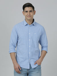 Light Blue Checked Full Sleeve 100% Cotton Casual Shirt