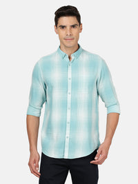 Light Green Checked Full Sleeve 100% Cotton Shirt