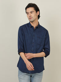 Indigo Navy Printed Full Sleeve 100% Cotton Shirt