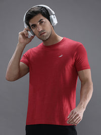 Red Melange Solid Casual T-Shirt