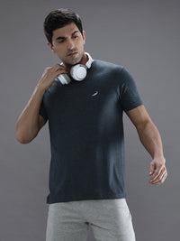 Denim Melange Blue Solid Casual T-Shirt