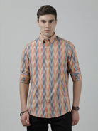 Casual Full Sleeve Slim Fit Stripe Shirt Orange for Men