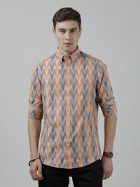 Orange Striped Full Sleeve 100% Cotton Shirt