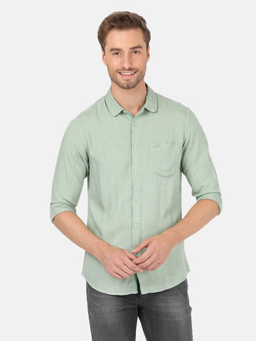 Casual Full Sleeve Comfort Fit Solid Green With Collar Shirt For Men