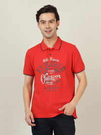 Casual Printed Red Polo T-Shirt