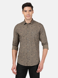 Olive Green Printed Full Sleeve 100% Cotton Shirt