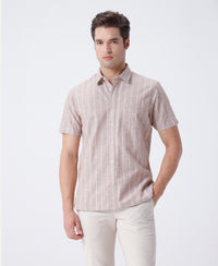Melange Herringbone Stripe Shirt Light Brown